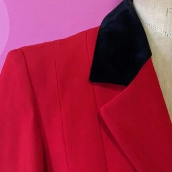 Moschino Red Peplum Black Velvet Trim Ace Spade Jacket 8 ALICE WONDERLAND BLAZER - Picture 9 of 15